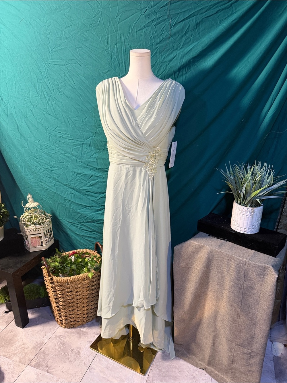 Sage Green V-Neck Ruched Maxi Dress with Side Embellishment